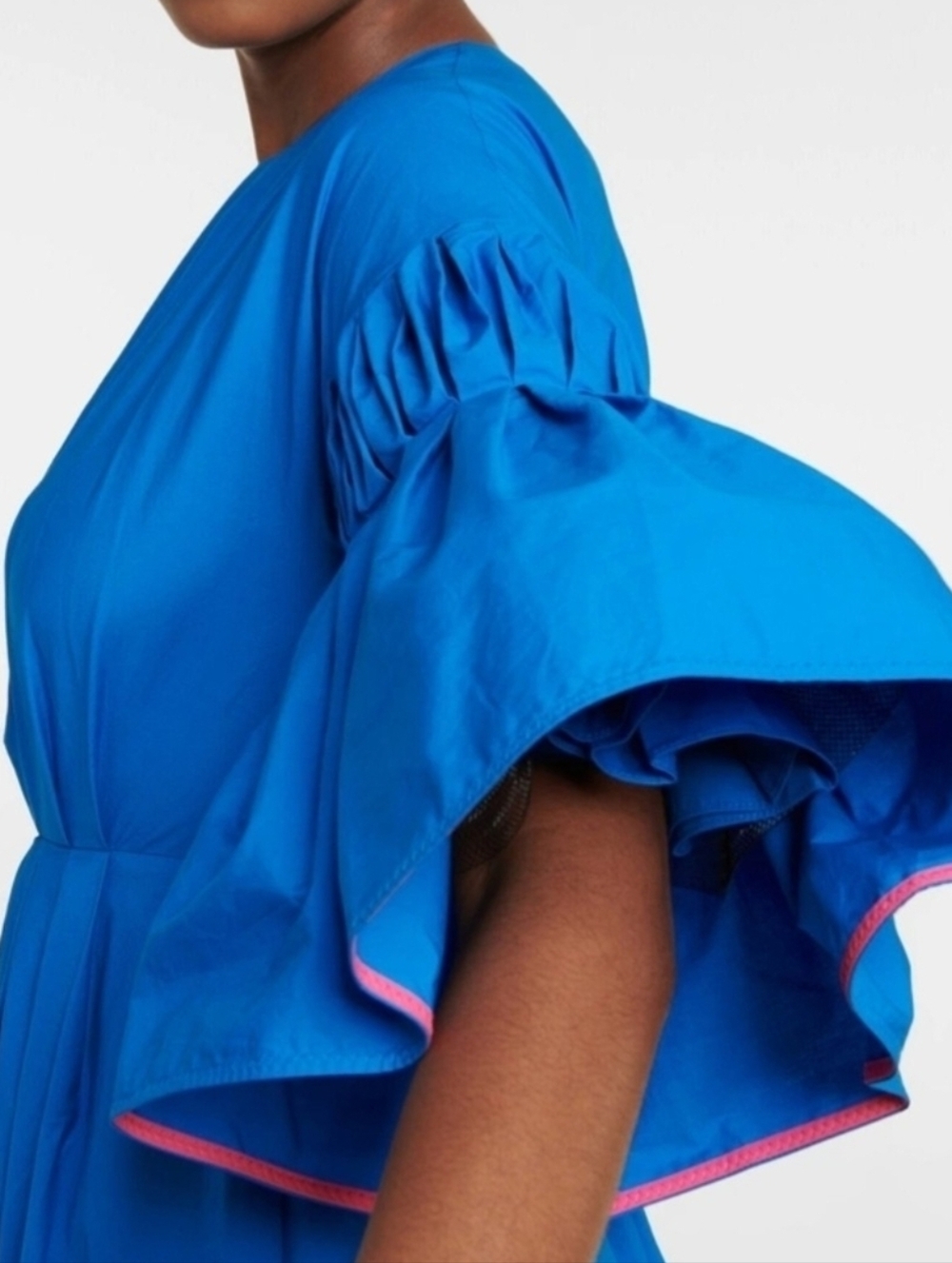 Roksanda Cobalt Blue Pleated w/ Pink Trim | N Bell-Sleeve NWT Midi Dress Size 4 - Picture 4 of 16